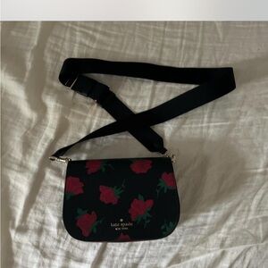 Kate Spade Black and Red Floral Crossbody Saddlebag Bag